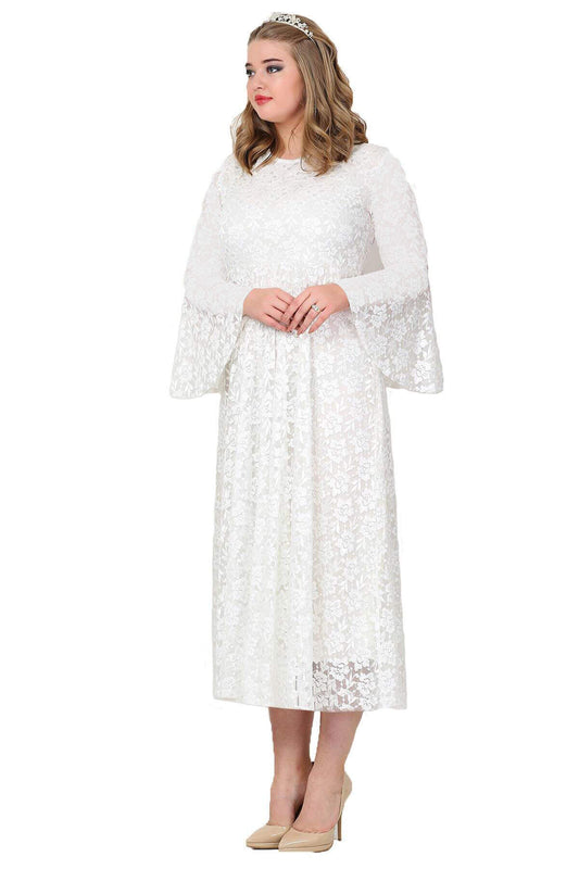 Women's Oversize White Lace Modest Dress