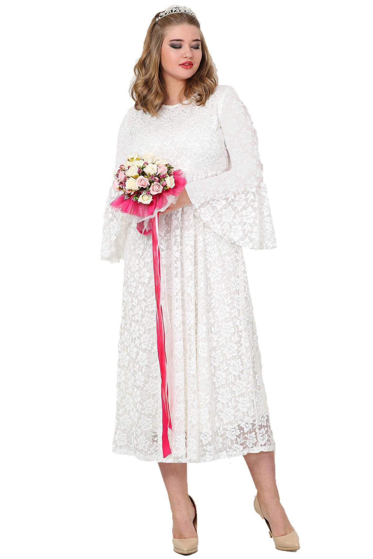 Women's Oversize White Lace Modest Dress